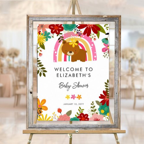 We Can Bearly Wait Cute Bear Baby Shower Welcome  Poster