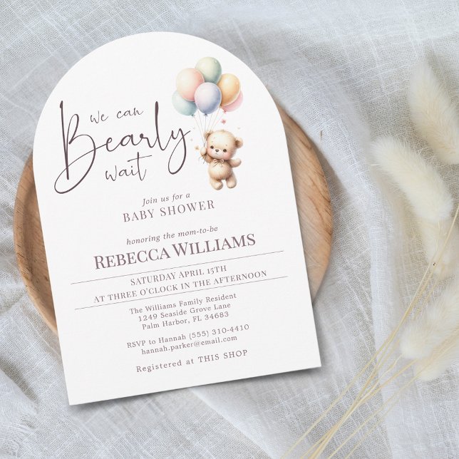 We can bearly wait cute bear balloon baby shower invitation (Creator Uploaded)