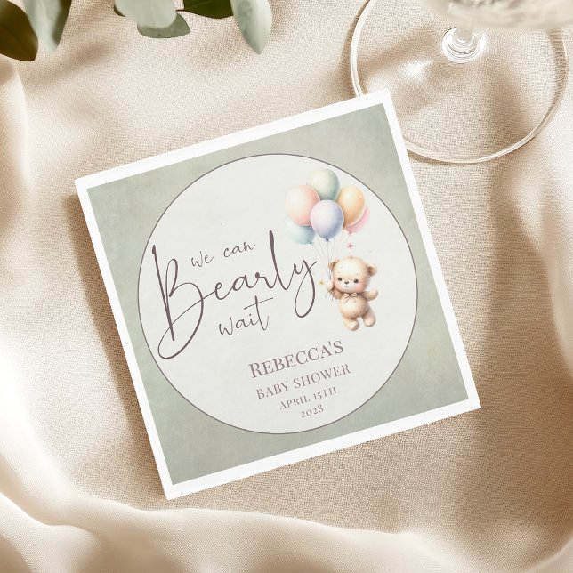 We can bearly wait cute bear balloon baby shower napkins (Creator Uploaded)