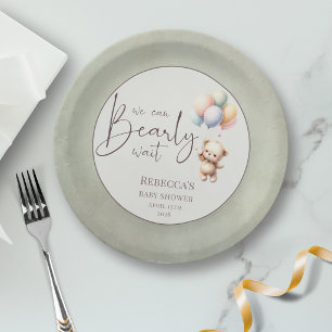 We can bearly wait cute bear balloon baby shower paper plates