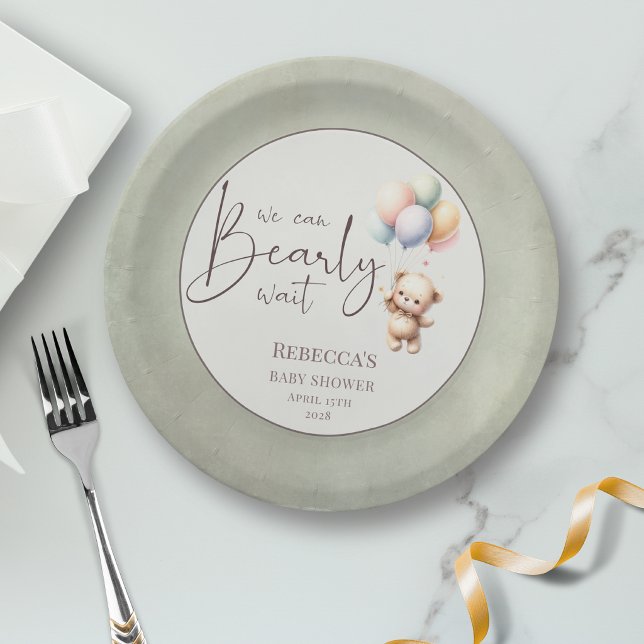 We can bearly wait cute bear balloon baby shower paper plates (Creator Uploaded)