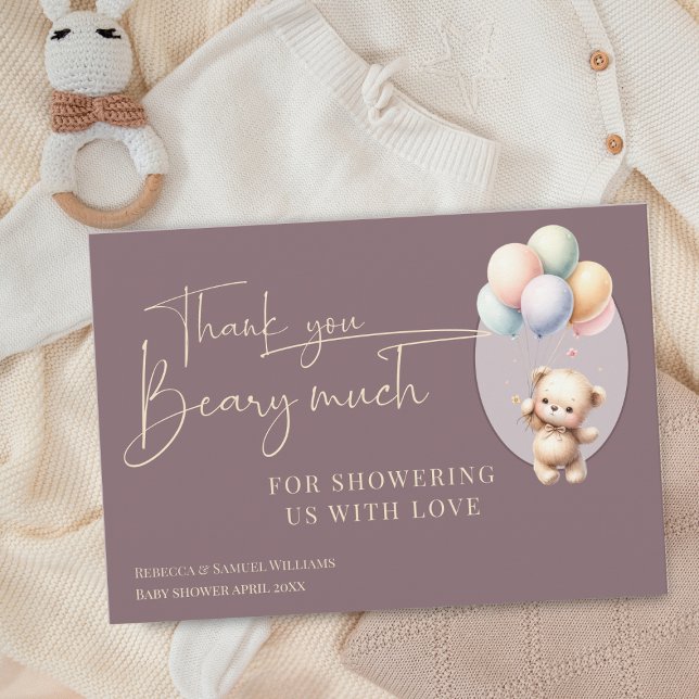 We can bearly wait cute bear balloon baby shower thank you card (Creator Uploaded)