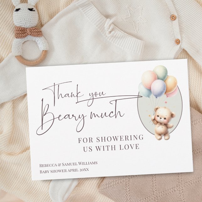 We can bearly wait cute bear balloon baby shower thank you card (Creator Uploaded)