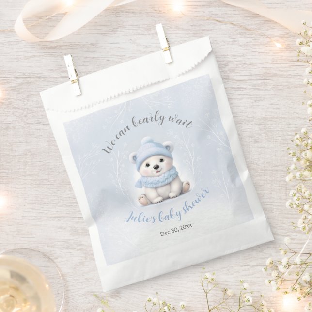 We Can Bearly Wait Cute Bear Blue Boy Baby Shower  Favor Bag (Clipped)