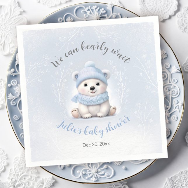 We Can Bearly Wait Cute Bear Blue Boy Baby Shower  Napkins (We Can Bearly Wait Cute Bear Blue Boy Baby Shower Napkins)