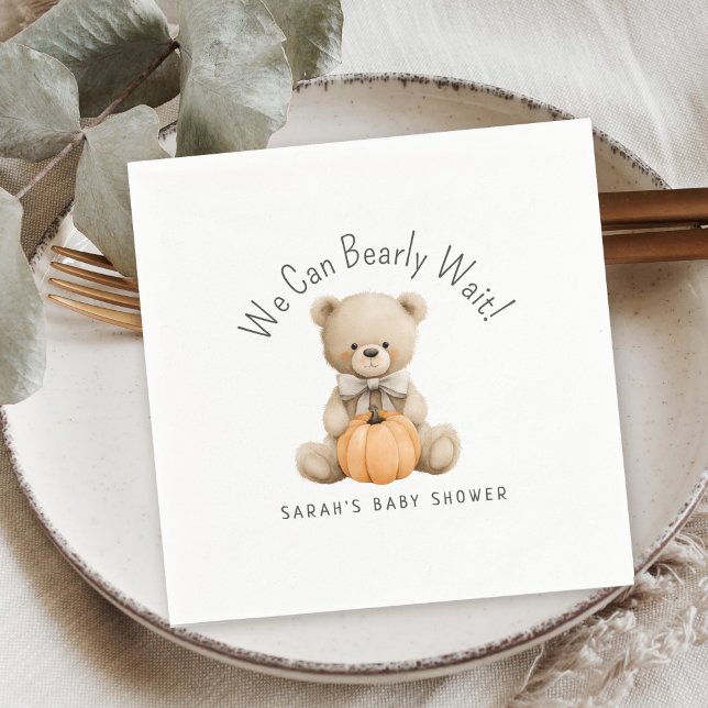 We Can Bearly Wait Cute Bear Boy Baby Shower Napkins (Creator Uploaded)