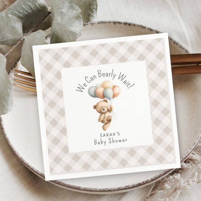 We Can Bearly Wait Cute Bear Boy Baby Shower Napkins (Creator Uploaded)