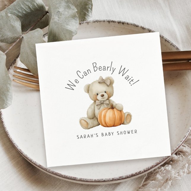 We Can Bearly Wait Cute Bear Girl Baby Shower Napkins (Creator Uploaded)