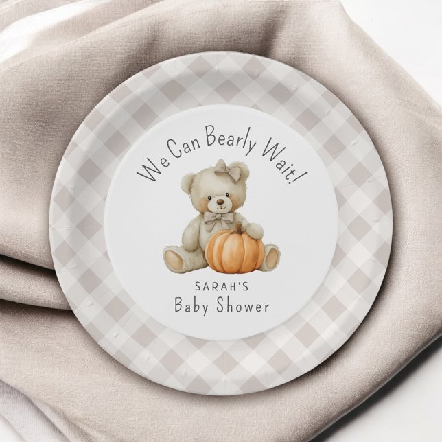 We Can Bearly Wait Cute Bear Girl Baby Shower Paper Plates (Creator Uploaded)