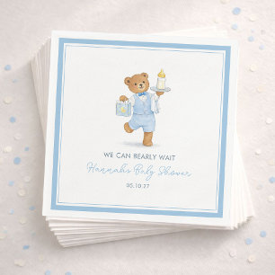 We Can Bearly Wait Cute Blue Boy Teddy Baby Shower Napkins