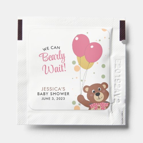 We Can Bearly Wait Cute Cub Baby Girl Shower Party Hand Sanitizer Packet