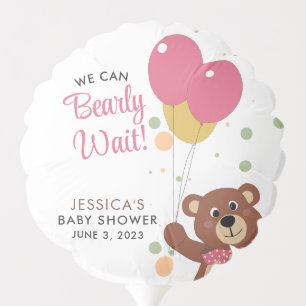 We Can Bearly Wait Cute Cub Pink Baby Shower Party Balloon
