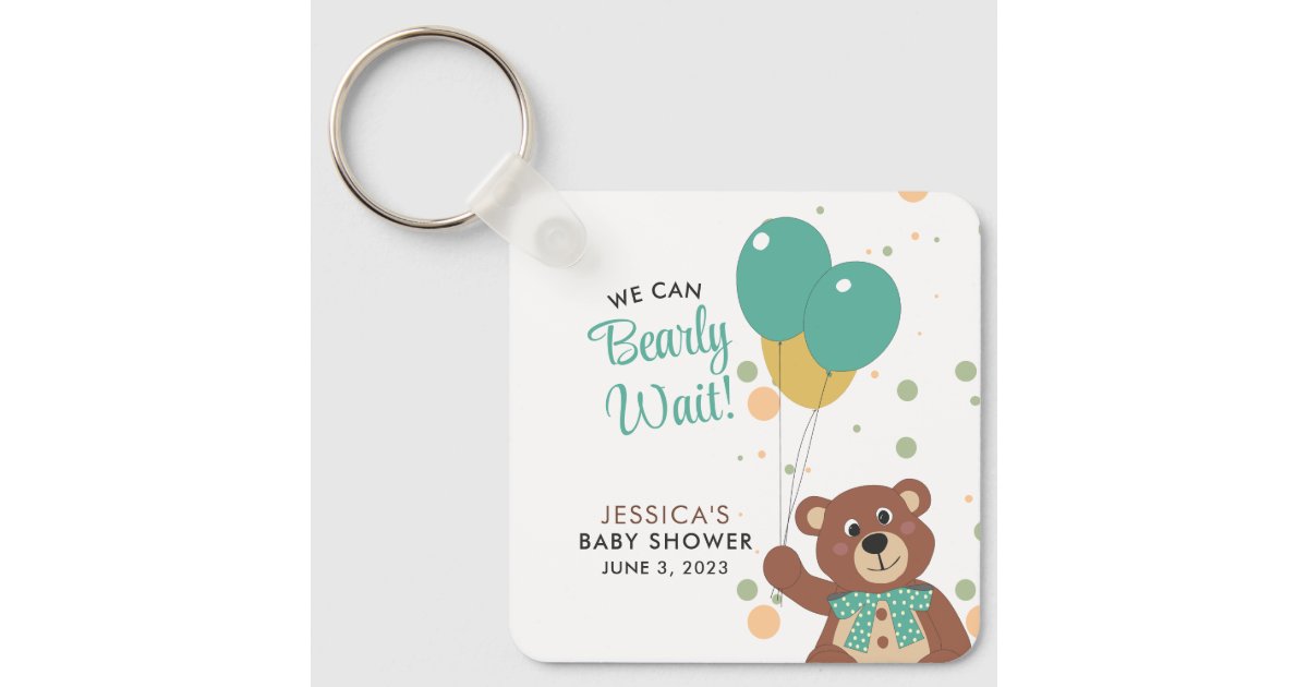 We Can Bearly Wait Cute Gender Neutral Custom Name Keychain | Zazzle