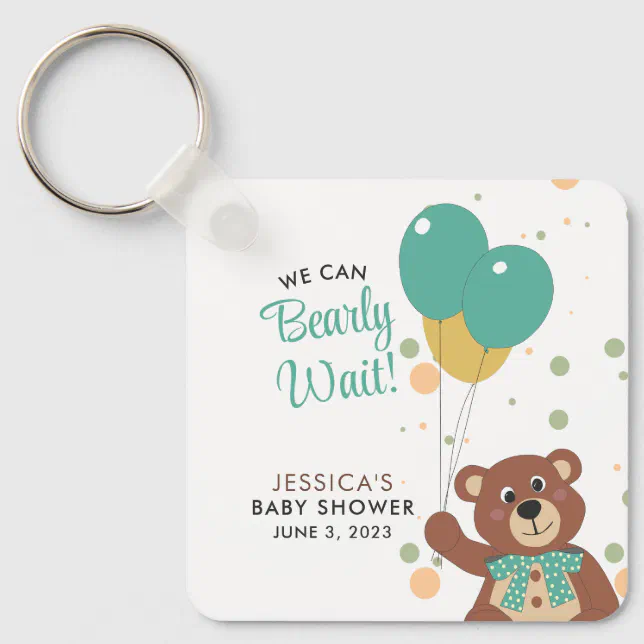 We Can Bearly Wait Cute Gender Neutral Custom Name Keychain | Zazzle