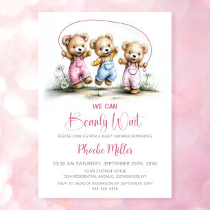 We Can Bearly Wait Cute Girl Teddy Bears Invitation