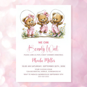 We Can Bearly Wait  Cute Girl Teddy Bears Invitation