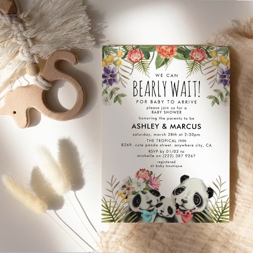 We Can Bearly Wait Cute Panda Couple Baby Shower  Invitation