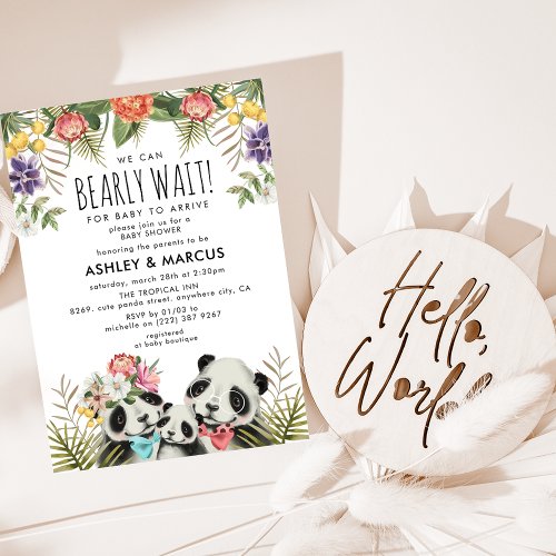 We Can Bearly Wait Cute Panda Couple Baby Shower Invitation