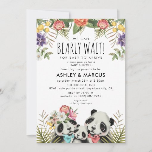 We Can Bearly Wait! Cute Panda Couple Baby Shower Invitation | Zazzle