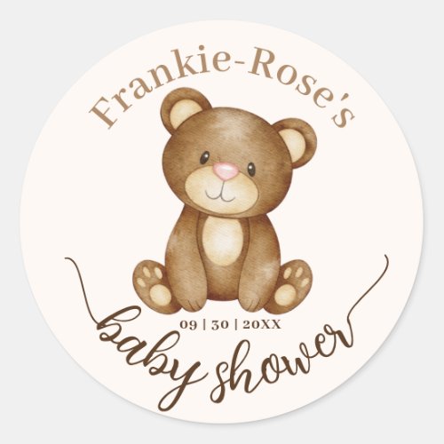We can Bearly Wait Cute Personalized Baby Shower Classic Round Sticker