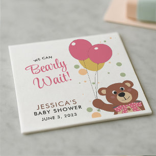 We Can Bearly Wait Cute Pink Baby Girl Shower Napkins