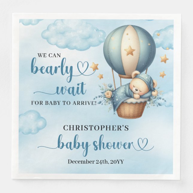 We can bearly wait cute sleeping teddy bear  paper dinner napkins (Front)