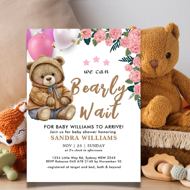 We can bearly wait cute teddy bear baby shower invitation | Zazzle