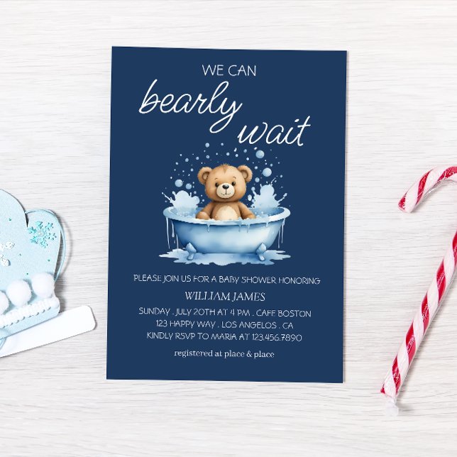 We Can Bearly Wait - Cute Teddy Bear Baby Shower   Invitation (Creator Uploaded)
