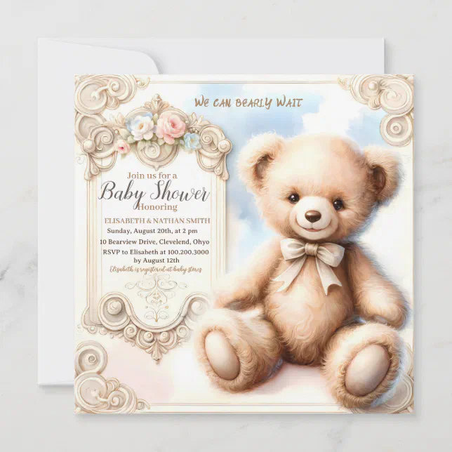 We Can Bearly Wait cute Teddy Bear Baby Shower Pos Invitation | Zazzle