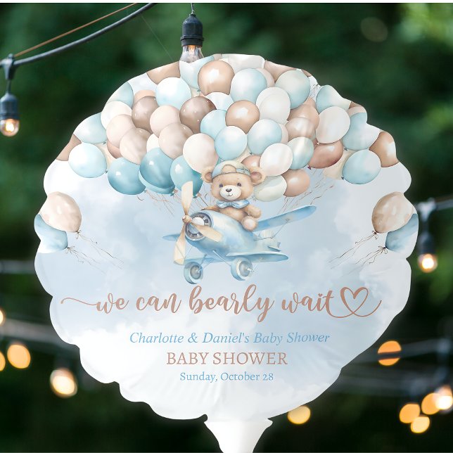 We Can Bearly Wait Cute Teddy Bear Blue  Balloon (We can bearly wait baby shower balloon, blue balloons, cute teddy bear)