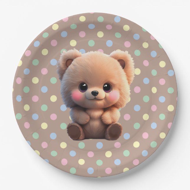 We can Bearly Wait cute teddy bear Paper Plates (Front)