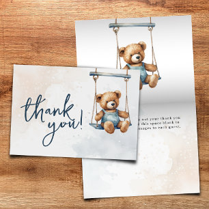We Can Bearly Wait Denim Teddy Bear Baby Shower Letterpress Thank You Card