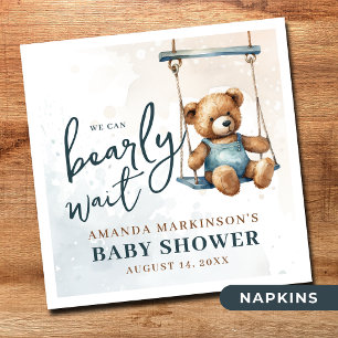We Can Bearly Wait Denim Teddy Bear Baby Shower Napkins