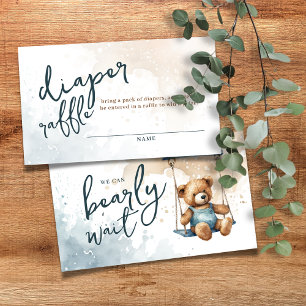 We Can Bearly Wait Denim Teddy Bear Diaper Raffle Enclosure Card