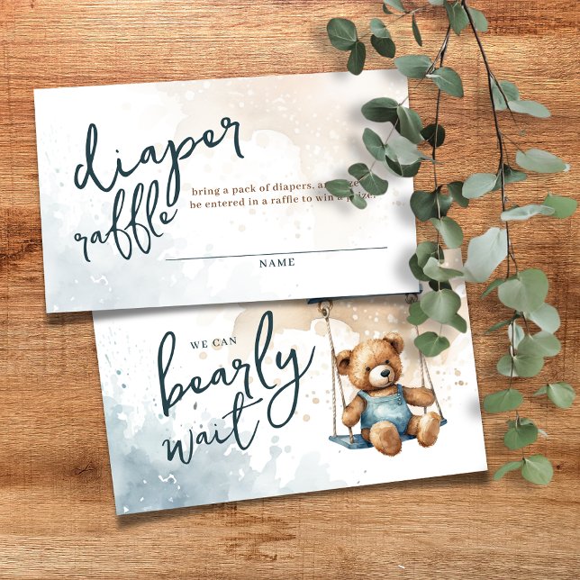 We Can Bearly Wait Denim Teddy Bear Diaper Raffle Enclosure Card (Creator Uploaded)