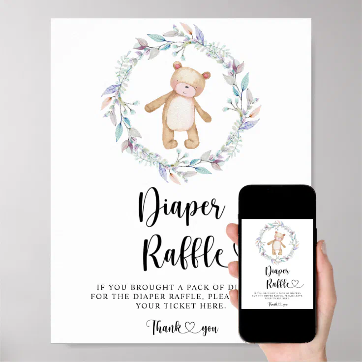 We can bearly wait diaper raffle poster | Zazzle