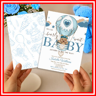 We Can Bearly Wait Dusty Blue  Invitation