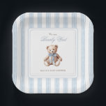 We Can Bearly Wait Elegant Baby Shower  Paper Plates<br><div class="desc">Add a touch of vintage charm to your table with this grandmillennial baby shower plate. Featuring soft watercolor stripes,  a classic teddy bear,  and elegant typography,  it’s the perfect blend of sweet and timeless.</div>