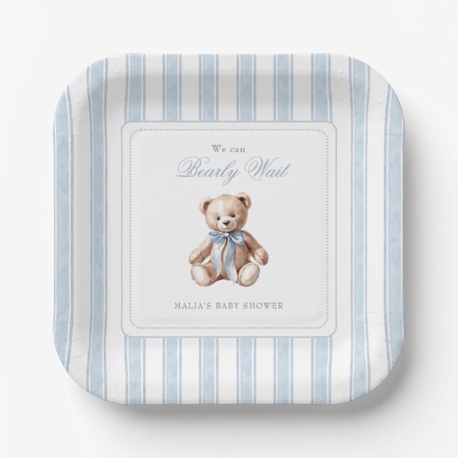 We Can Bearly Wait Elegant Baby Shower  Paper Plates (Front)