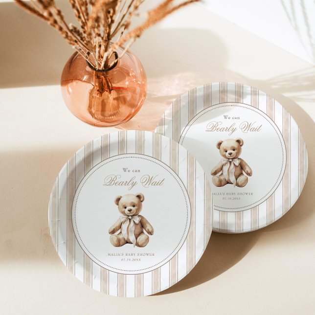We Can Bearly Wait Elegant Baby Shower Paper Plates (Creator Uploaded)