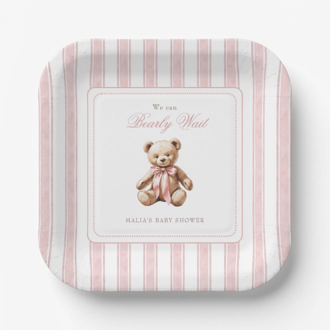 We Can Bearly Wait Elegant Baby Shower  Paper Plates (Front)