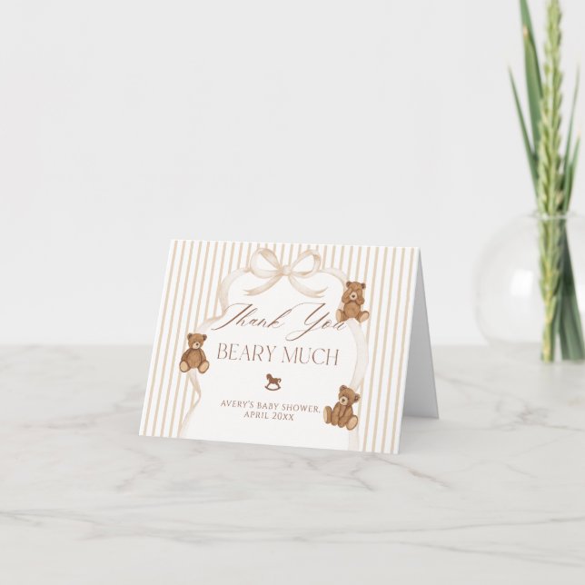 We Can Bearly Wait Elegant Baby Shower Thank You Card (Front)