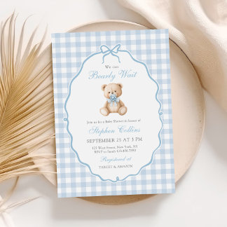 We Can Bearly Wait Elegant Teddy Bear Baby Shower Invitation