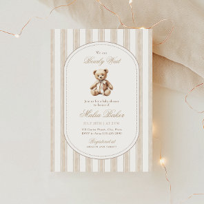 We Can Bearly Wait Elegant Teddy Bear Baby Shower Invitation