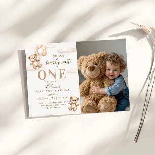 We Can Bearly Wait Elegant Teddy Birthday Photo Invitation