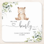 We can bearly wait eucalyptus baby shower square paper coaster<br><div class="desc">We can bearly wait eucalyptus baby shower Square Paper Coaster.
Matching items are available.</div>