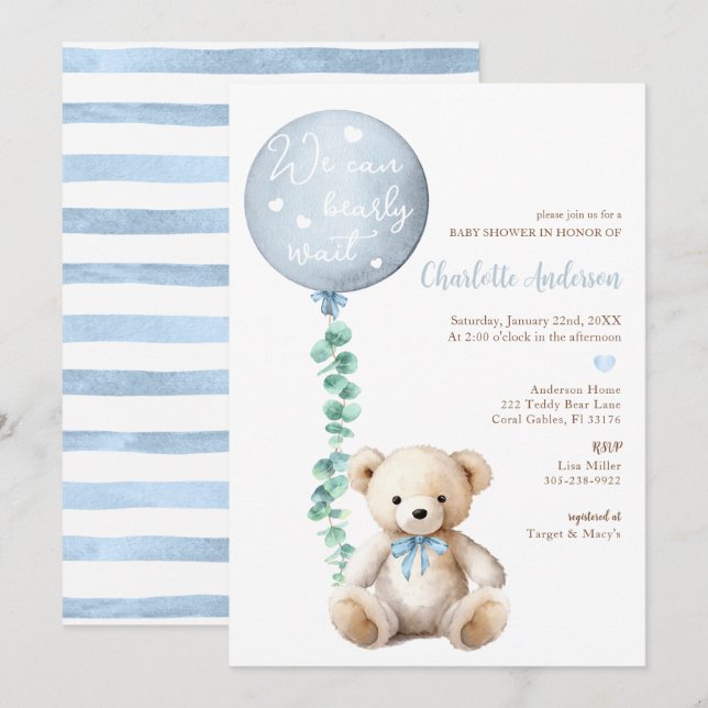 We Can Bearly Wait Eucalyptus Bear Baby Shower Invitation (Front/Back)
