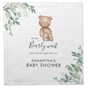 We Can Bearly Wait Eucalyptus Script Baby Shower Cloth Napkin