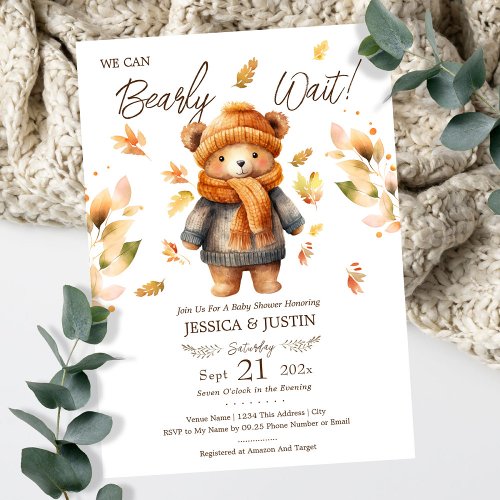 We Can Bearly Wait Fall Baby Shower Invitation
