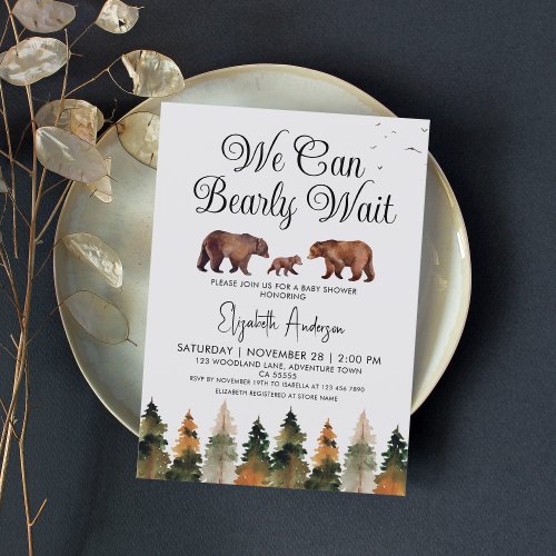 We Can Bearly Wait Fall Baby Shower  Invitation